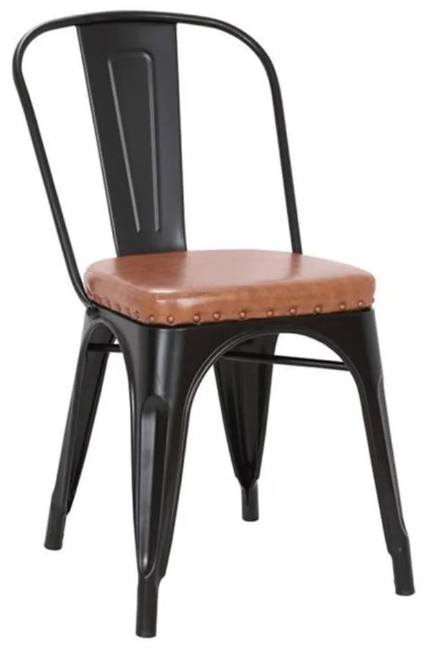 Καρέκλα Relix Μεταλλική Ε5191Ρ,14Μ Μαύρη Matte/Pu Camel
