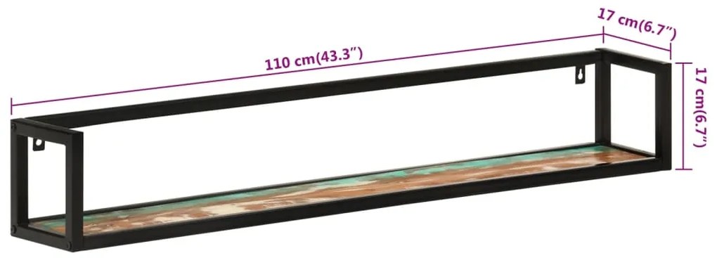 vidaXL Ράφια Τοίχου 2 τεμ. 110x17x17εκ. Μασίφ Ανακυκλωμένο Ξύλο/Σίδερο