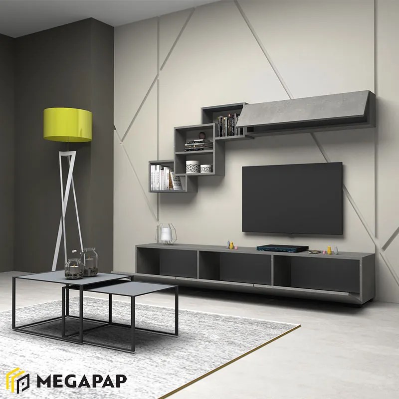 ΣΥΝΘΕΣΗ ΤΗΛΕΟΡΑΣΗΣ FREE MEGAPAP ΧΡΩΜΑ ΑΝΘΡΑΚΙ - ΓΚΡΙ ΣΚΥΡΟΔΕΜΑΤΟΣ 210X35X38ΕΚ.