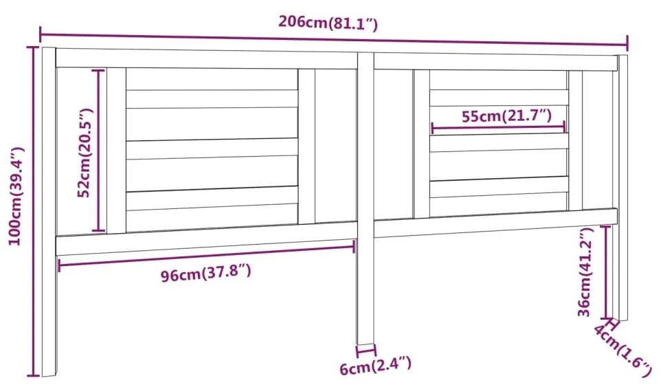 vidaXL Κεφαλάρι Κρεβατιού Μελί 206 x 4 x 100 εκ. από Μασίφ Ξύλο Πεύκου