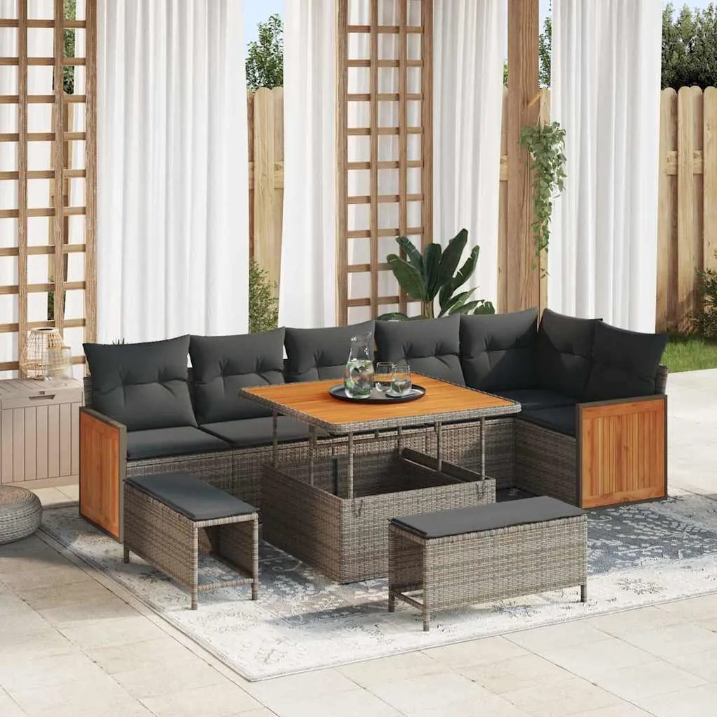 vidaXL Σετ Καναπέ Κήπου με μαξιλάρι 9 pcs Γκρι 100 x 100 x 71 cm