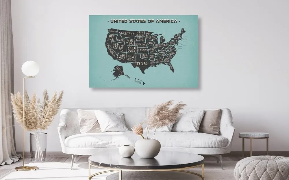 Εικόνα στον εκπαιδευτικό χάρτη των ΗΠΑ από φελλό με μπλε φόντο - 120x80  color mix