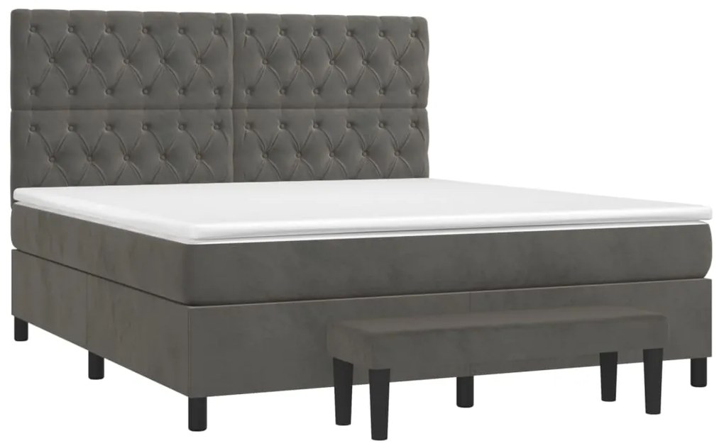 vidaXL Κρεβάτι Boxspring με Στρώμα Σκούρο Γκρι 160x200 εκ. Βελούδινο