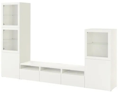 BESTÅ σύνθεση αποθήκευσης TV/γυάλινες πόρτες/συρτάρια με μαλακό κλείσιμο, 300x42x193 cm 093.307.94