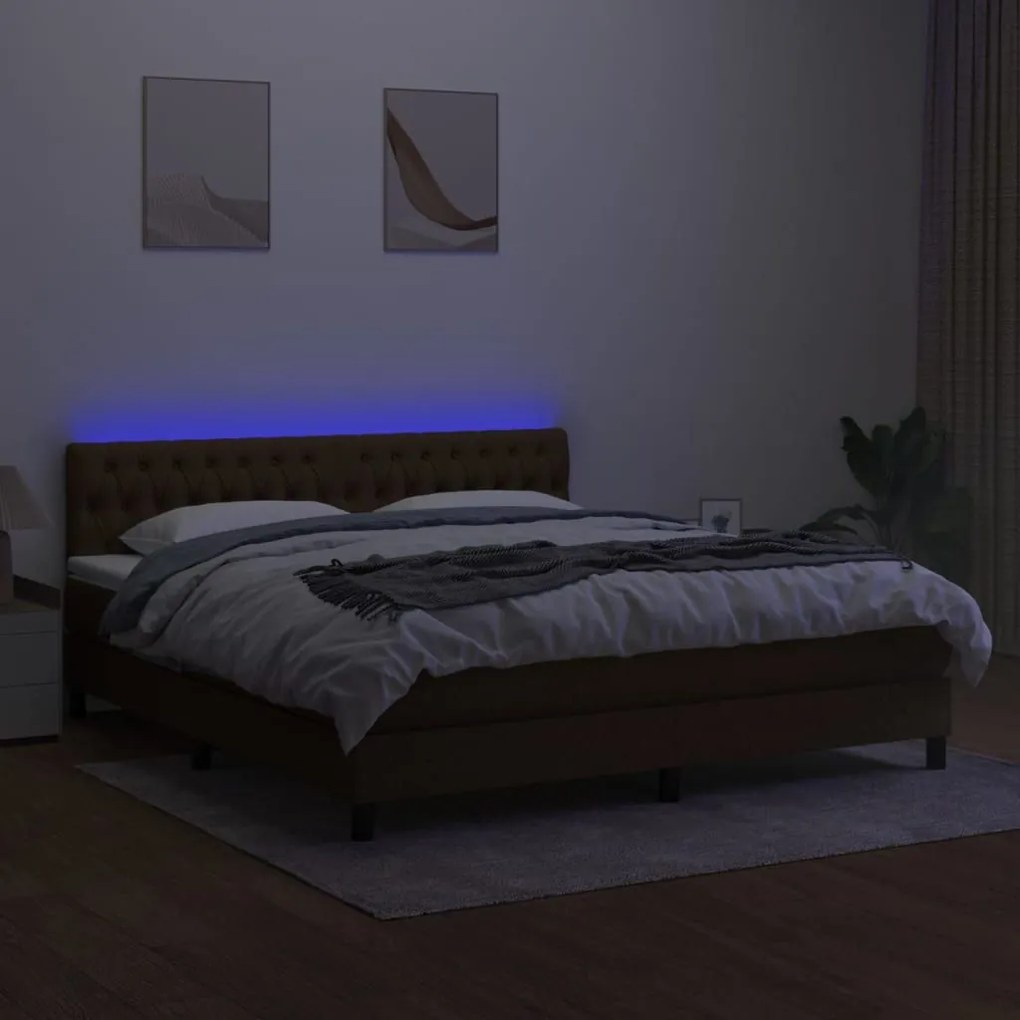 Κρεβάτι Boxspring με Στρώμα &amp; LED Σκ.Καφέ 160x200 εκ Υφασμάτινο - Καφέ