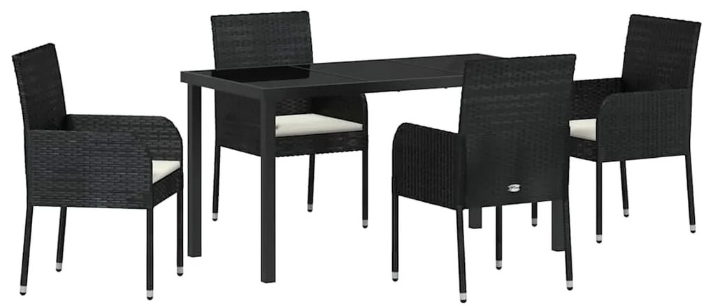 vidaXL Σέτ φαγητού για κήπο με μαξιλάρι 5 pcs Μαύρο Πολυ ράταν