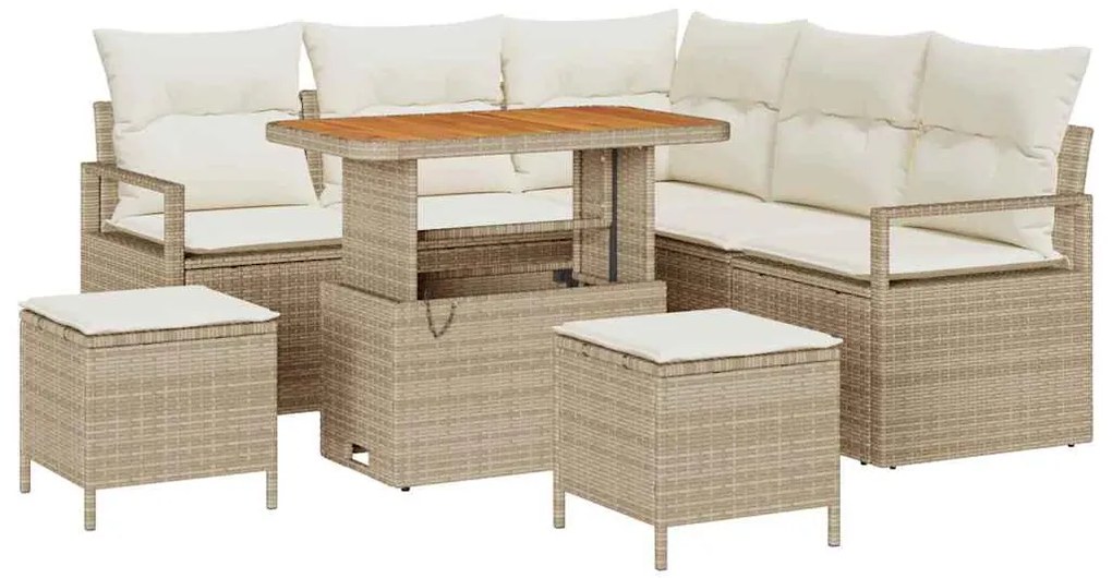 vidaXL Σετ Καναπέ Κήπου με μαξιλάρι 8 pcs Μπεζ Πολυ ράταν