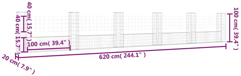 vidaXL Συρματοκιβώτια Στύλοι σε U Σχήμα 6 τεμ. 620x20x100 εκ Σιδερένια
