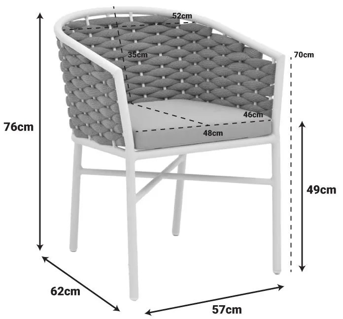 Καρέκλα - Πολυθρόνα Noevo αλουμινίου-pp στοιβαζόμενη με γκρι σκελετό και μαξιλάρι 57x62x77 εκ. 57x62x76 εκ.