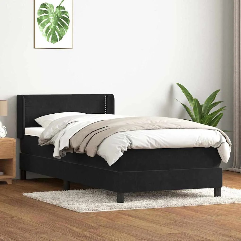 vidaXL Κρεβάτι Boxspring με Στρώμα Μαύρο 80x220 εκ. Βελούδινο