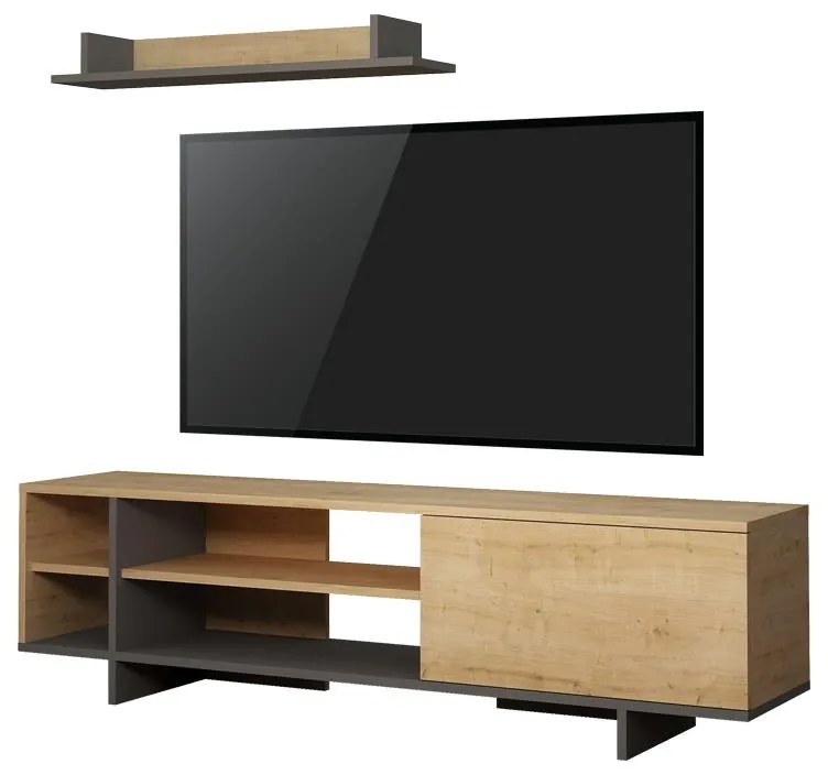 Σύνθετο σαλονιού Saloon σε ανθρακί-oak απόχρωση 160x35.5x44εκ 160x35.5x44 εκ.