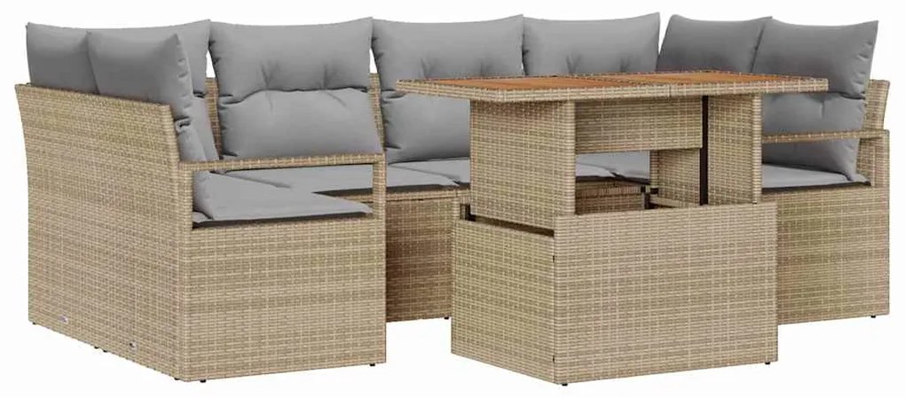 vidaXL Σετ Καναπέ Κήπου με αποθήκευση 7 pcs Μπεζ Πολυ ράταν