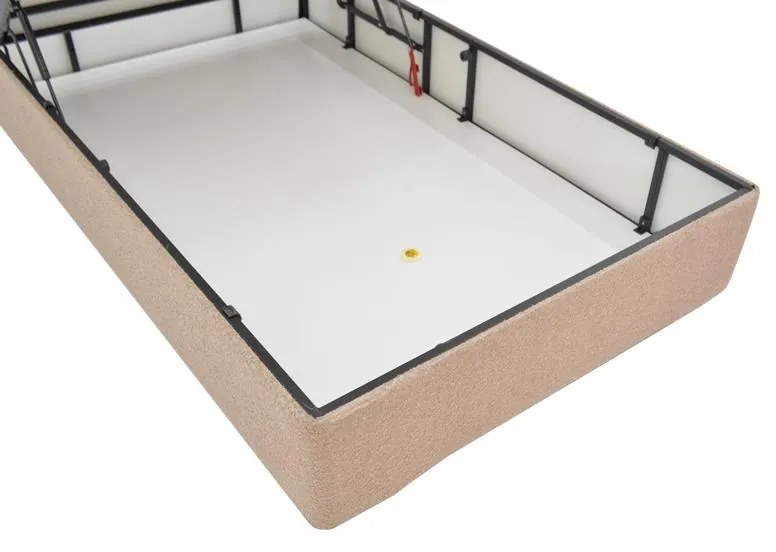 Κρεβάτι μονό Tito με αποθηκευτικό χώρο μπουκλέ ύφασμα σε ανοιχτή καφέ απόχρωση 120x200εκ 121x131x211 εκ.