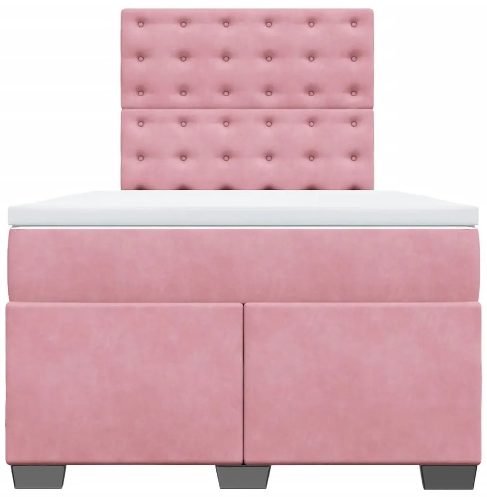 vidaXL Κρεβάτι Boxspring με Στρώμα Ροζ 120x200 εκ. Βελούδινο
