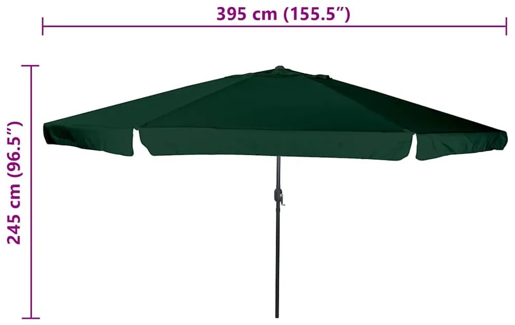 vidaXL Ομπρέλα Κήπου Πράσινο και Μαύρο 395 x 395 x 245 εκ.