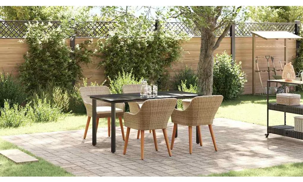 vidaXL Σέτ φαγητού για κήπο με μαξιλάρι 5 pcs Μπεζ συνθετικό ρατάν