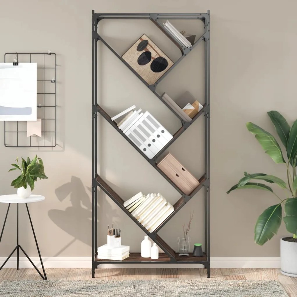 vidaXL Βιβλιοθήκη Καφέ Δρυς 79x30x180 εκ. Επεξεργ. Ξύλο &amp; Μέταλλο