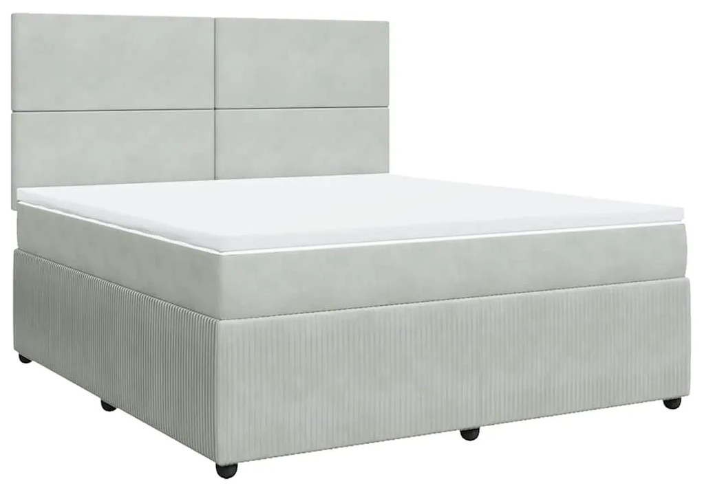 vidaXL Κρεβάτι Boxspring με Στρώμα Ανοιχτό Γκρι 180x200 εκ. Βελούδινο