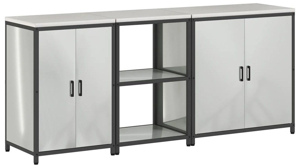 vidaXL Σετ Αποθήκευσης Κουζίνας με ράφι 3 pcs Ασημί 210 x 50 x 92 εκ