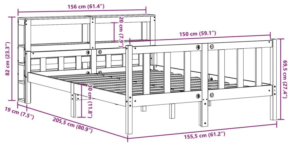 Σκελετός Κρεβατιού Χωρίς Στρώμα 150x200 εκ Μασίφ Ξύλο Πεύκου - Καφέ