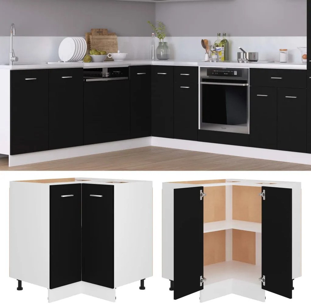 vidaXL Ντουλάπι Δαπέδου Γωνιακό Lyon Μαύρο 75,5x75,5x81,5εκ.