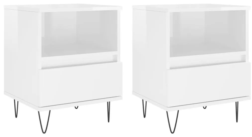 vidaXL Κομοδίνα 2 τεμ. Γυαλ. Λευκό 40 x 35 x 50 εκ. Επεξεργασμένο Ξύλο