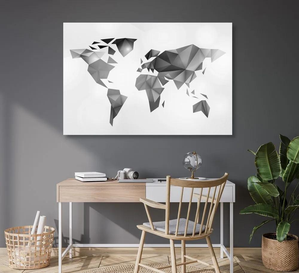 Εικόνα στον παγκόσμιο χάρτη φελλού σε στυλ origami σε ασπρόμαυρο σχέδιο - 90x60  transparent