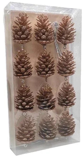 Σετ Χριστουγεννιάτικα Κουκουνάρια με Σκοινί για το Δέντρο 12τμχ - Christmas Pine Cones for Tree 12pcs