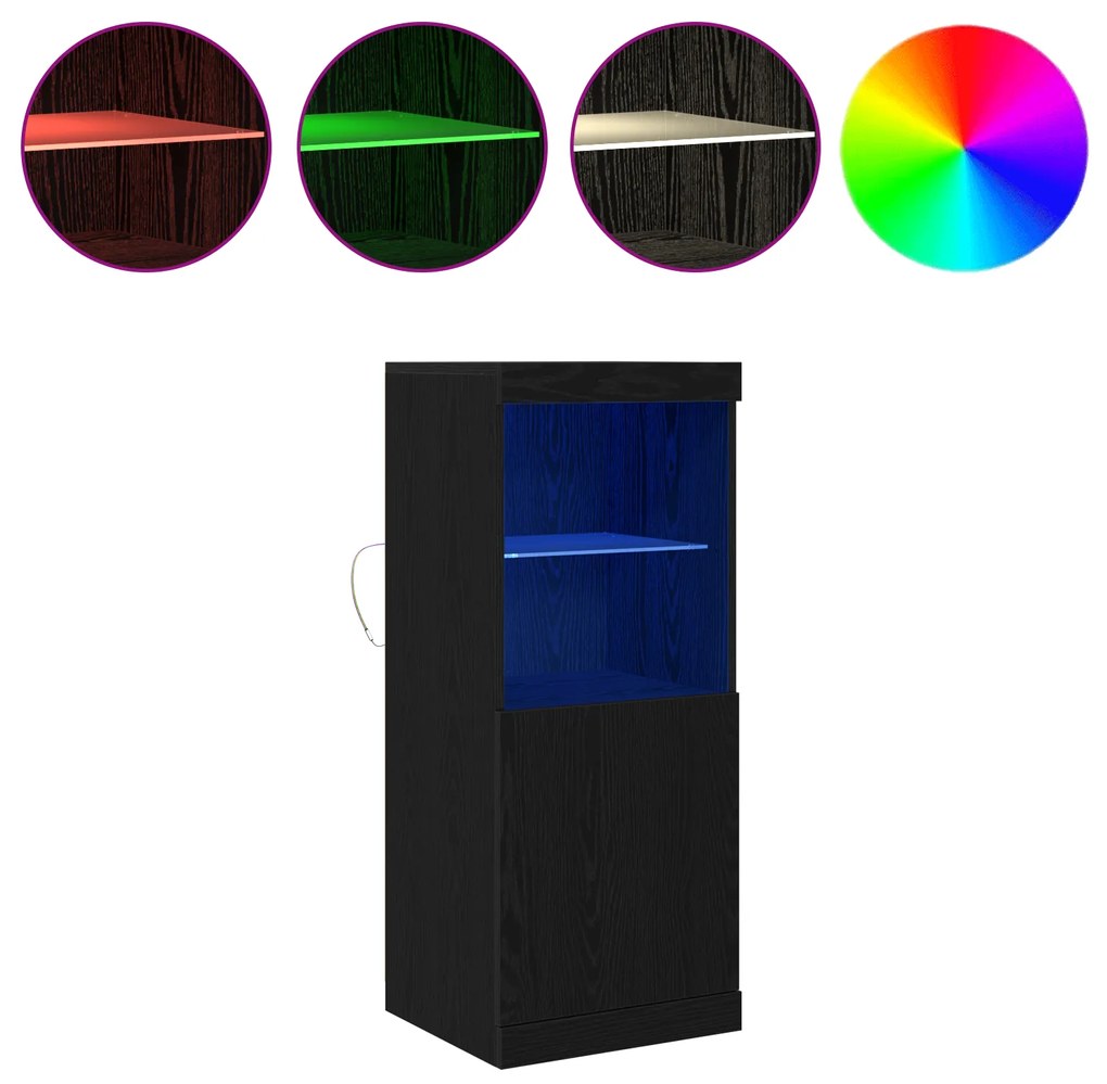 vidaXL Μπουφές με LED Φώτα Μαύρος Δρυς 41x37x100 εκ.