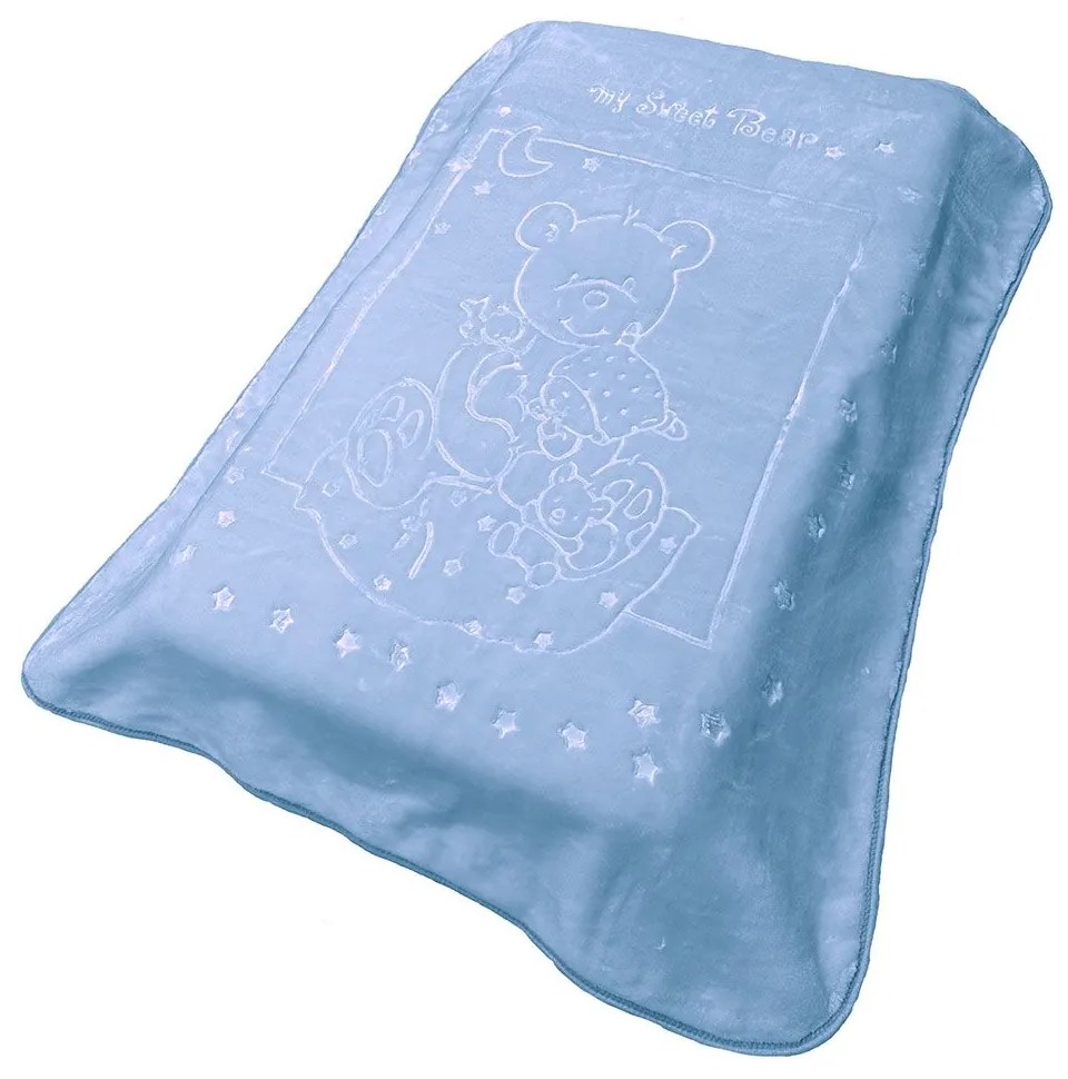 Κουβέρτα Βρεφική Βελουτέ Sweet Bear 11 Baby Blue DimCol Κούνιας 110x140cm Πολυέστερ