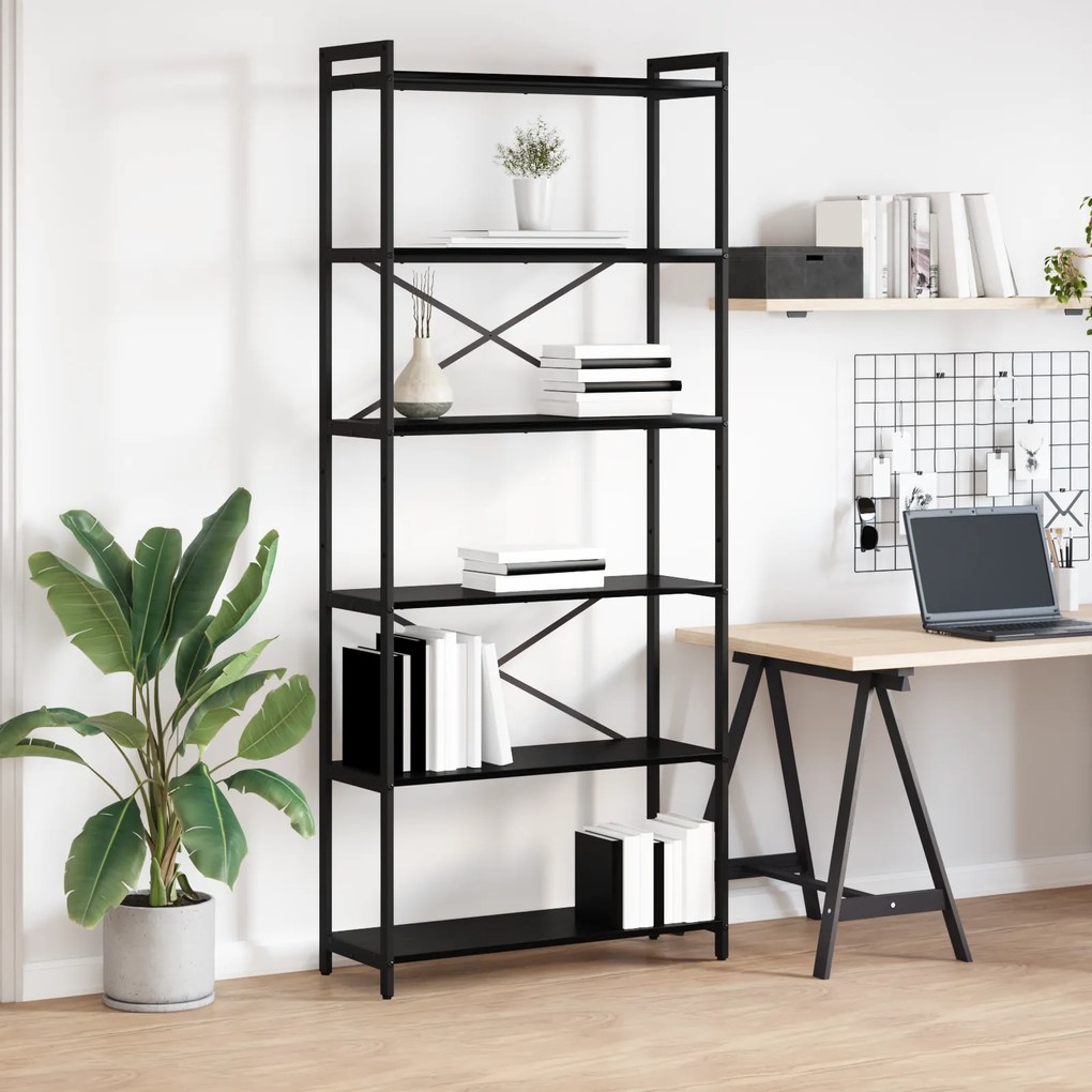 vidaXL Βιβλιοθήκη Μαύρη δρυς 80 x 30 x 188 εκ Επεξεργασμένο ξύλο