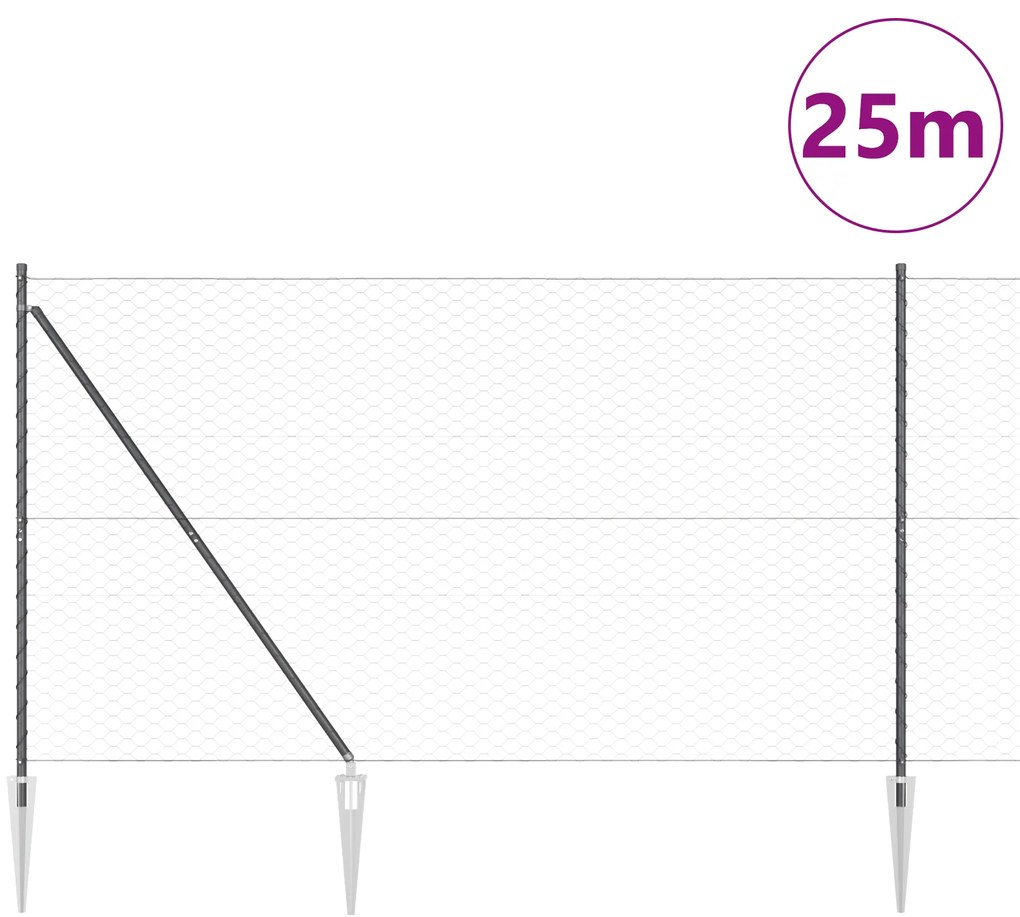 vidaXL Περίφραξη Έκτασης Γκρι 1.6x25 μ Από Χάλυβα