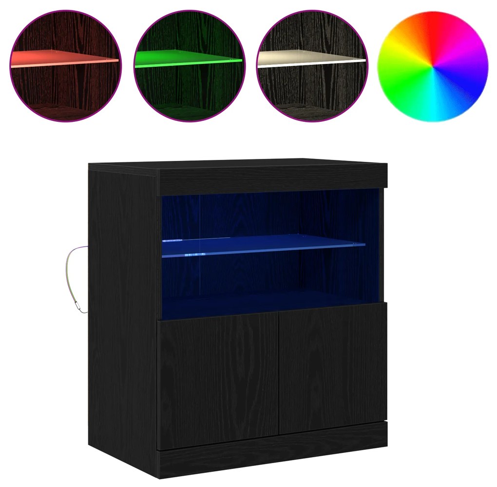 vidaXL Μπουφές με LED Φώτα Μαύρο Δρυς 60x37x67 εκ.