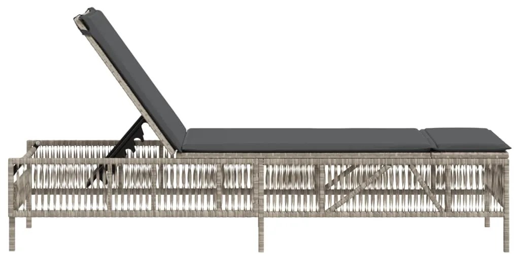 vidaXL Ξαπλώστρα Ανοιχτό Γκρι από Συνθετικό Ρατάν με Μαξιλάρια