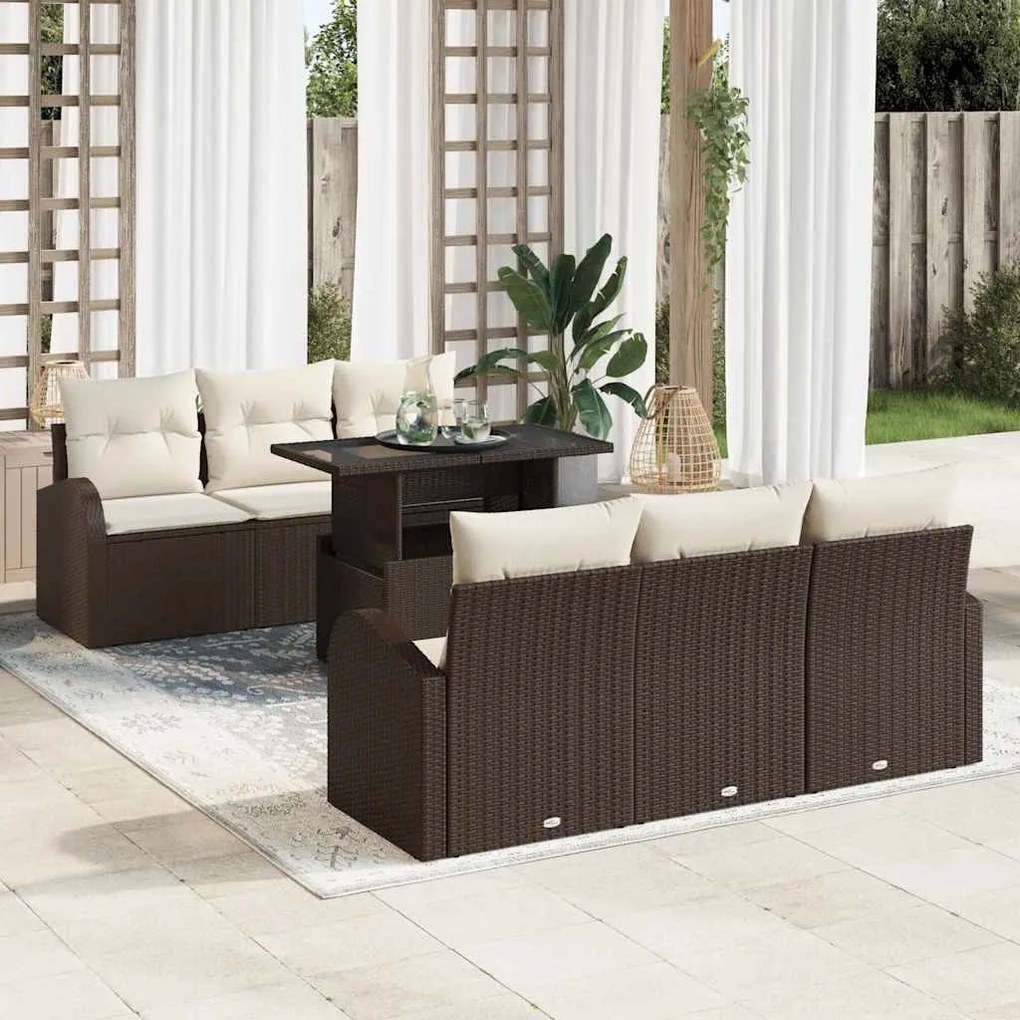 vidaXL Σετ Καναπέ Κήπου 7 pcs Καφέ 100 x 55 x 73 εκ Πολυ ράταν