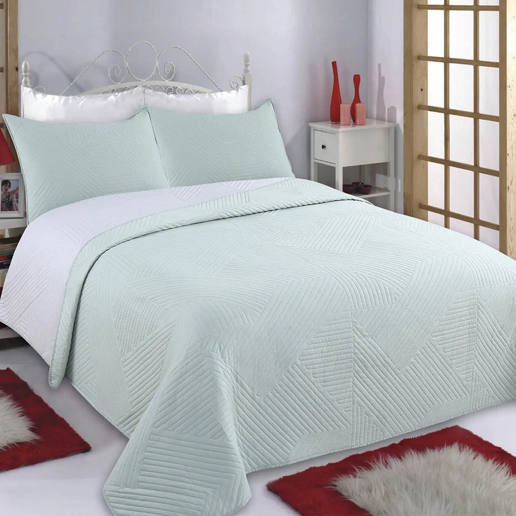 Κουβερλί King Size (Σετ 240x260) 2 Όψεων Silk Fashion Lines Mint/Grey