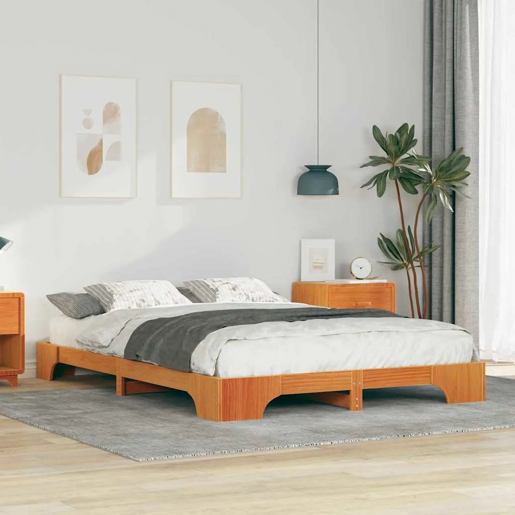 vidaXL Κρεβάτι δαπέδου με αποθήκευση Καφέ 140 x 210 cm ξύλο