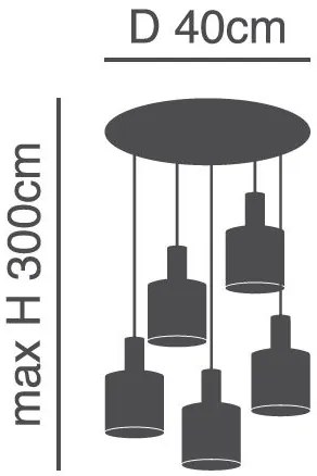 Φωτιστικό Οροφής  SE21-BL-4-5BL-SH2 ADEPT TUBE Black Pendant Grey Fabric Shade+ - 51W - 100W - 77-8517