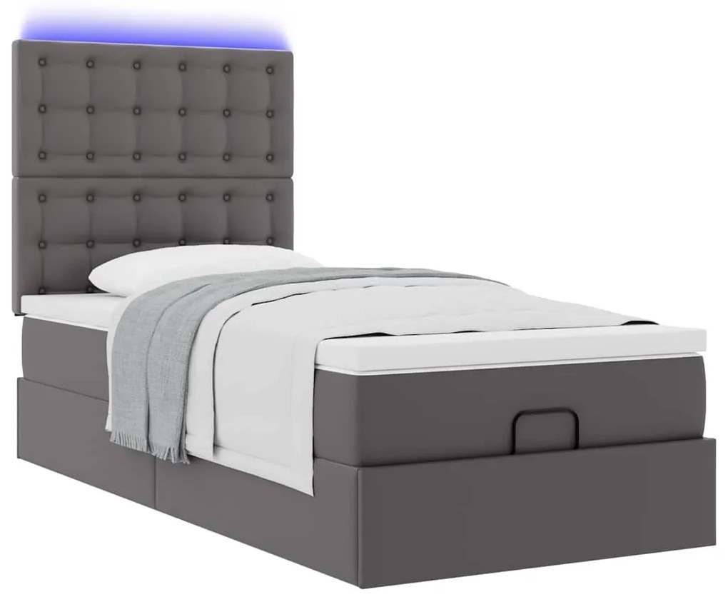 vidaXL Οθωμανικό κρεβάτι με στρώμα & LEDs Grey 100x200cm Faux Leather
