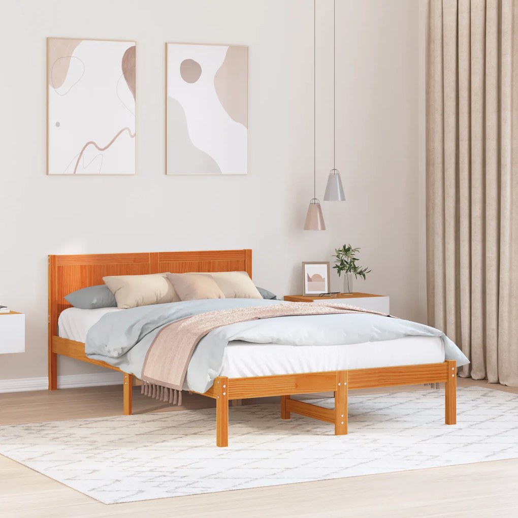 vidaXL Κρεβάτι Καφέ Κερί Καφέ κερί Μασίφ ξύλο 120 x 200 cm Ανθεκτικό