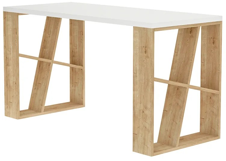 Γραφείο εργασίας Honey Megapap χρώμα λευκό - sapphire oak 137x60x75εκ