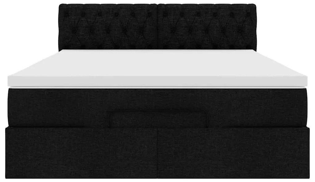vidaXL Οθωμανικό κρεβάτι με στρώμα Μαύρο 140x190cm Ύφασμα