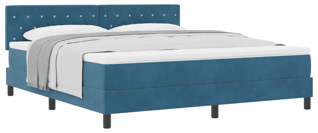 vidaXL Κρεβάτι Box Spring με Στρώμα Σκούρο Μπλε Σούπερ Βασιλικό Βελούδο
