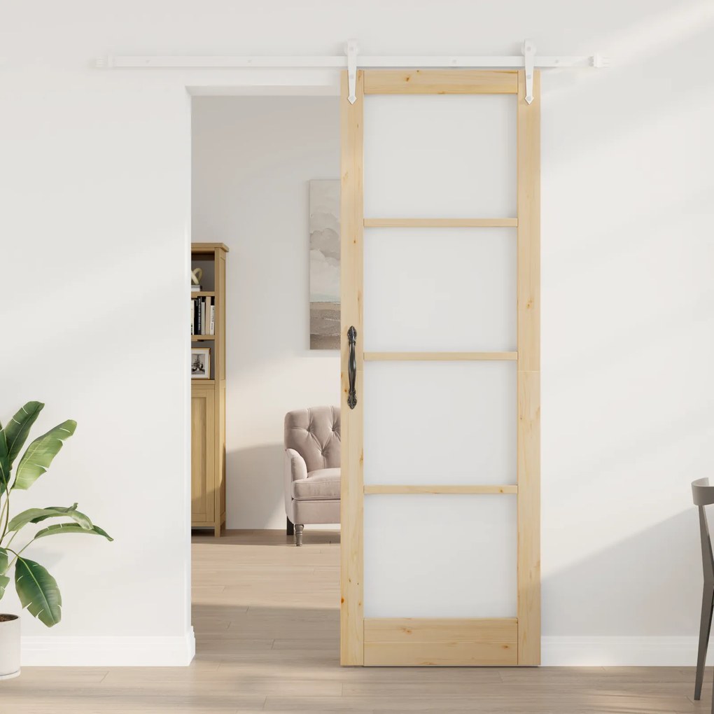 vidaXL Συρόμενη Πόρτα  με Σετ Υλικών 78x232 εκ. Συμπαγές Ξύλο Πεύκου