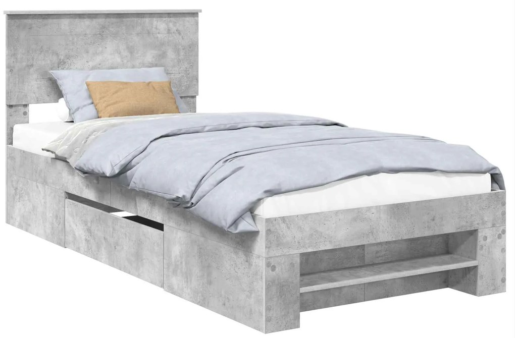 vidaXL Σκελετός Κρεβατιού με κεφαλάρι Σκυρόδεμα Γκρι 90 x 200 cm