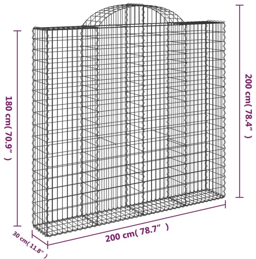 Συρματοκιβώτιο Τοξωτό 200x30x180/200εκ. από Γαλβανισμένο Χάλυβα - Ασήμι