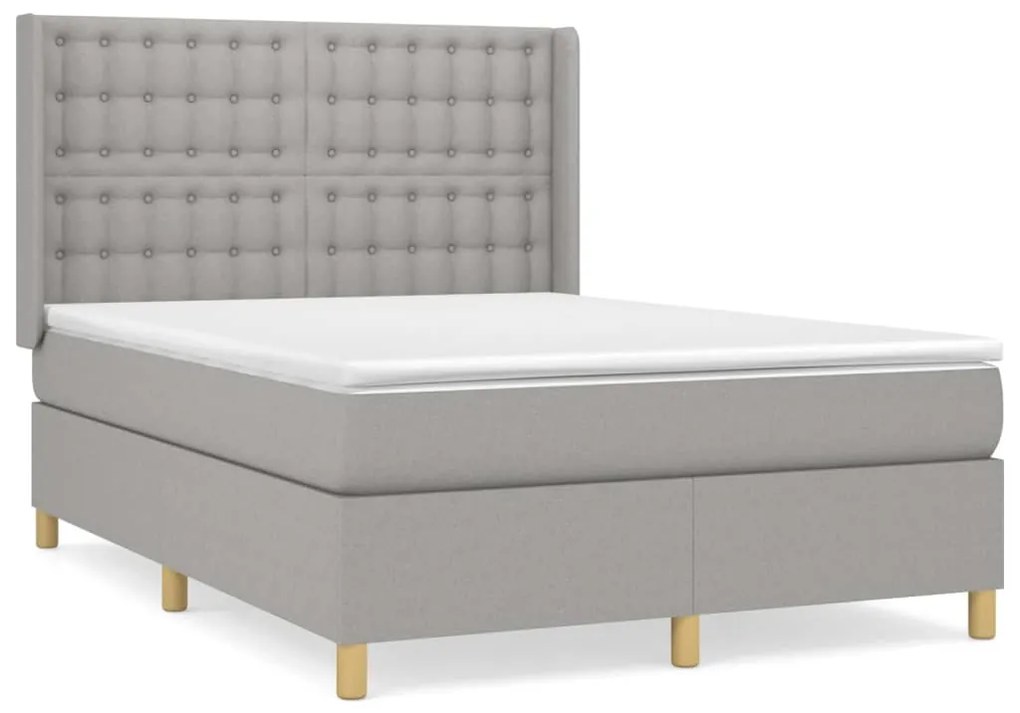 Κρεβάτι Boxspring με Στρώμα Ανοιχτό Γκρι 140x200 εκ. Υφασμάτινο - Γκρι