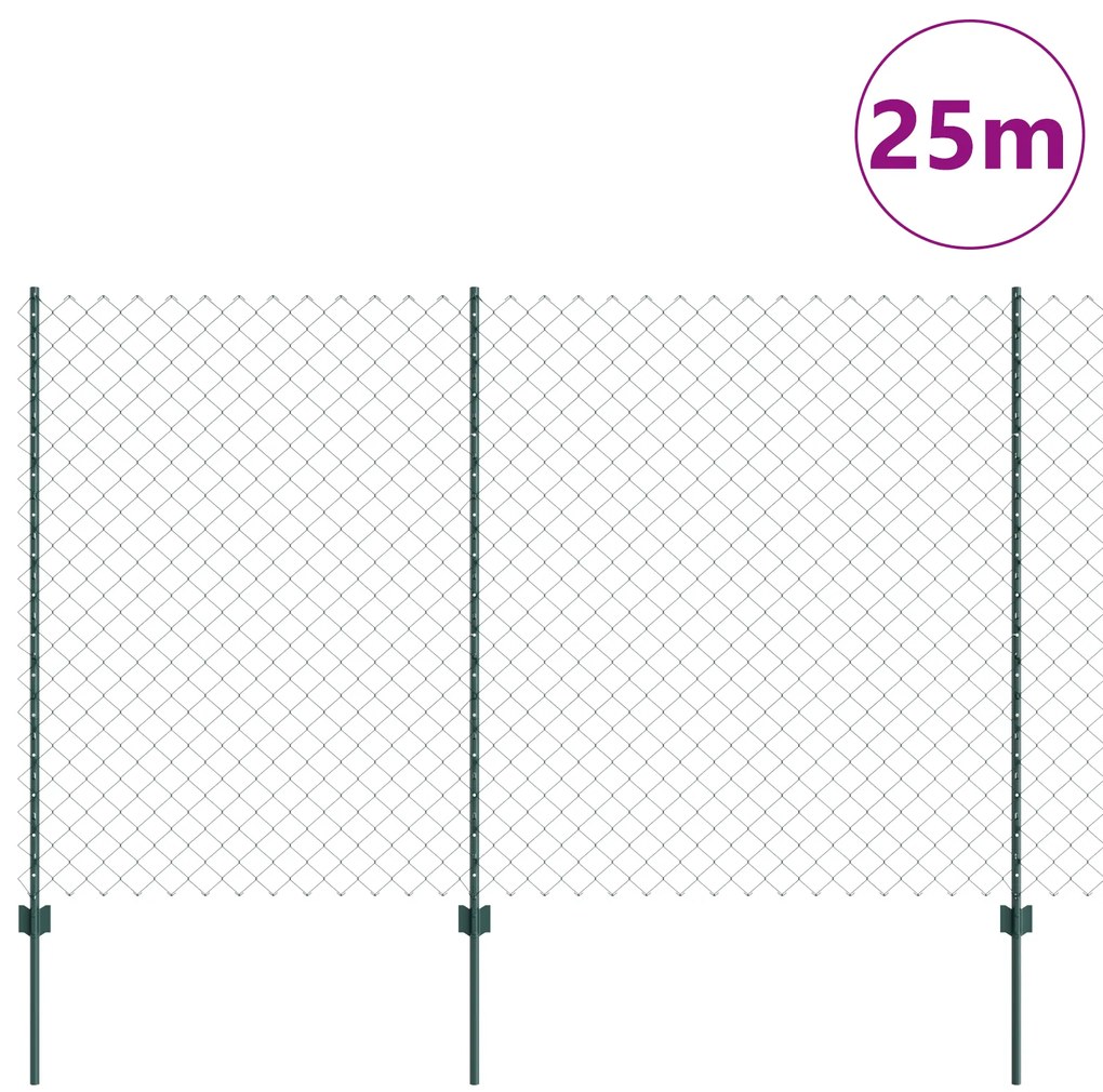 vidaXL Φράκτης Αλύσου με 22 U Posts Πράσινο 1.6x25 m Ατσάλι