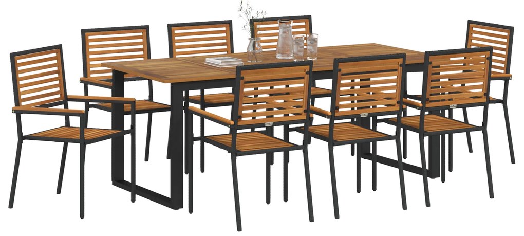 vidaXL Σετ Γευσιγνωσίας Κήπου 9 pcs Μαύρο 200 x 90 x 75 cm