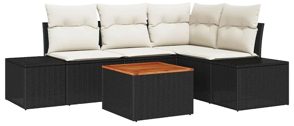 vidaXL Σετ Καναπέ Κήπου 5 pcs Μαύρο και Κρέμα συνθετικό ρατάν